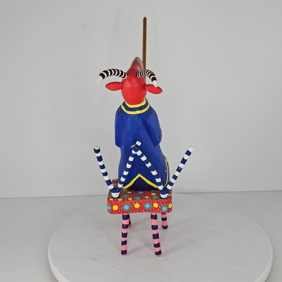 Martin Melchor Folk Art Oaxacan Alebrije Wooden Figurine Goat Fishing On Chair - Picture 5 of 8